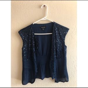 🦋BEBE🦋 Navy Blue Sequin Blouse ✨